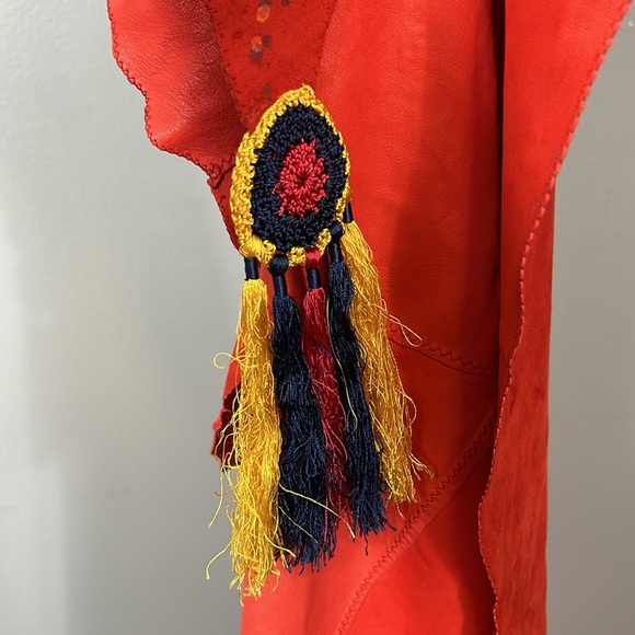 Vintage western red suede leather hand painted shawl rare large - Picture 9 of 17